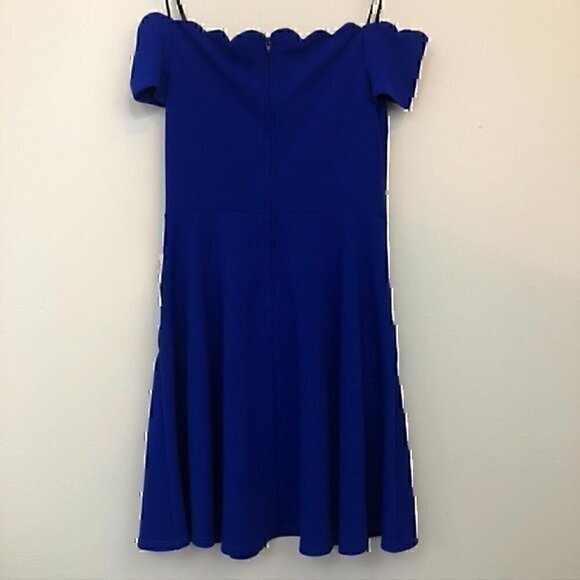 NEW NWT B. DARLIN Off the Shoulder Scalloped Dress Blue Fit Flare Mini JRS 9 10 - Picture 10 of 12